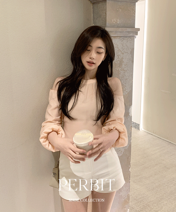 퍼빗 [천사블라우스🪽] [P.B MADE] 페어리 쉬폰 어깨파임 셔링 홀터 블라우스 - 4color