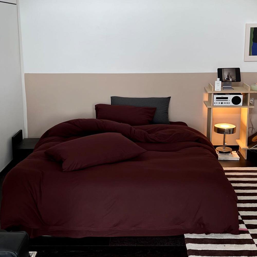심플 솔리드 니트코튼 침구세트 (와인)
