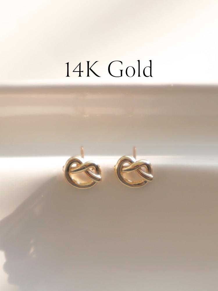 토프 프레첼 이어링 - 14k gold 하트 펜던트 체인 금귀걸이