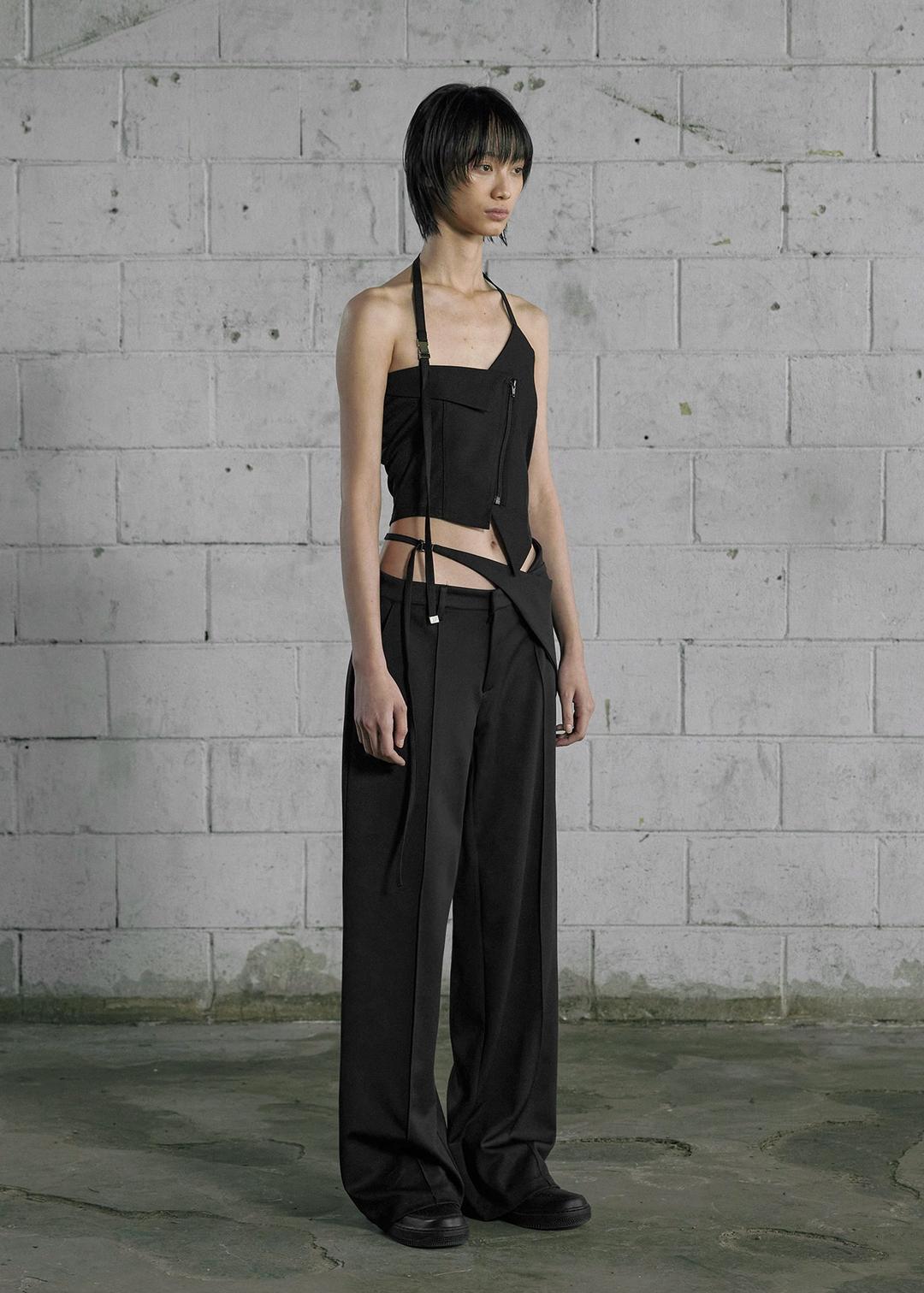 [3RD] WAIST BELTED WIDE PANTS, BLACK