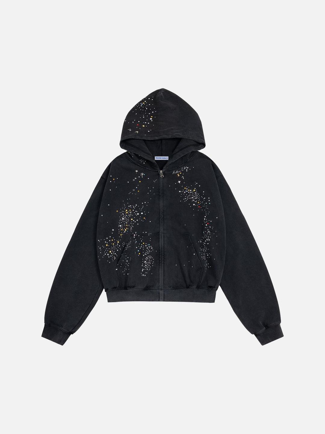 Aelfric Eden Rhinestone Zip Up Hoodie - Black / XS