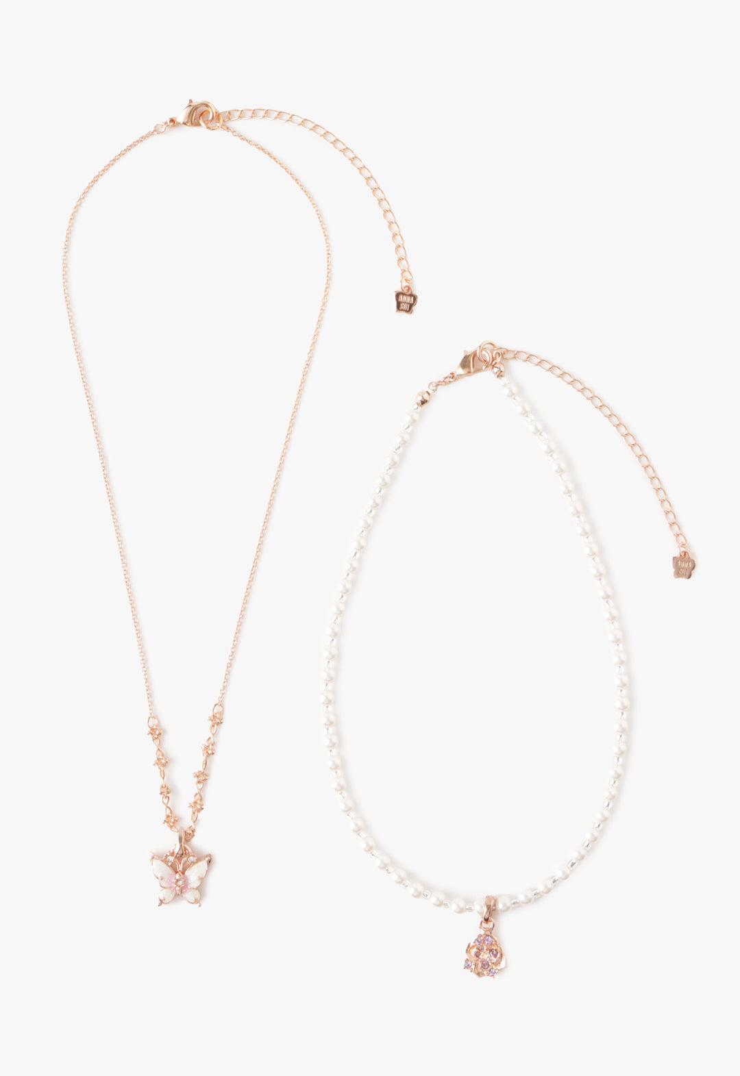 Butterfly & Rose Necklace Duo - Rose Gold