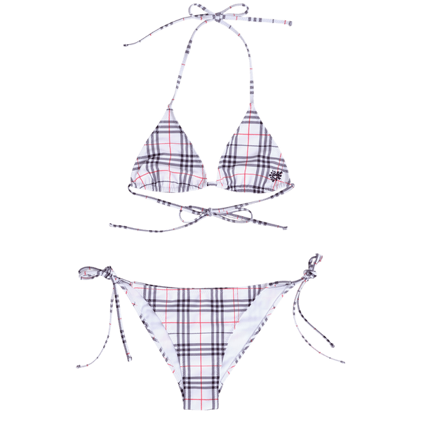 plaid he@rt logo bikini - white