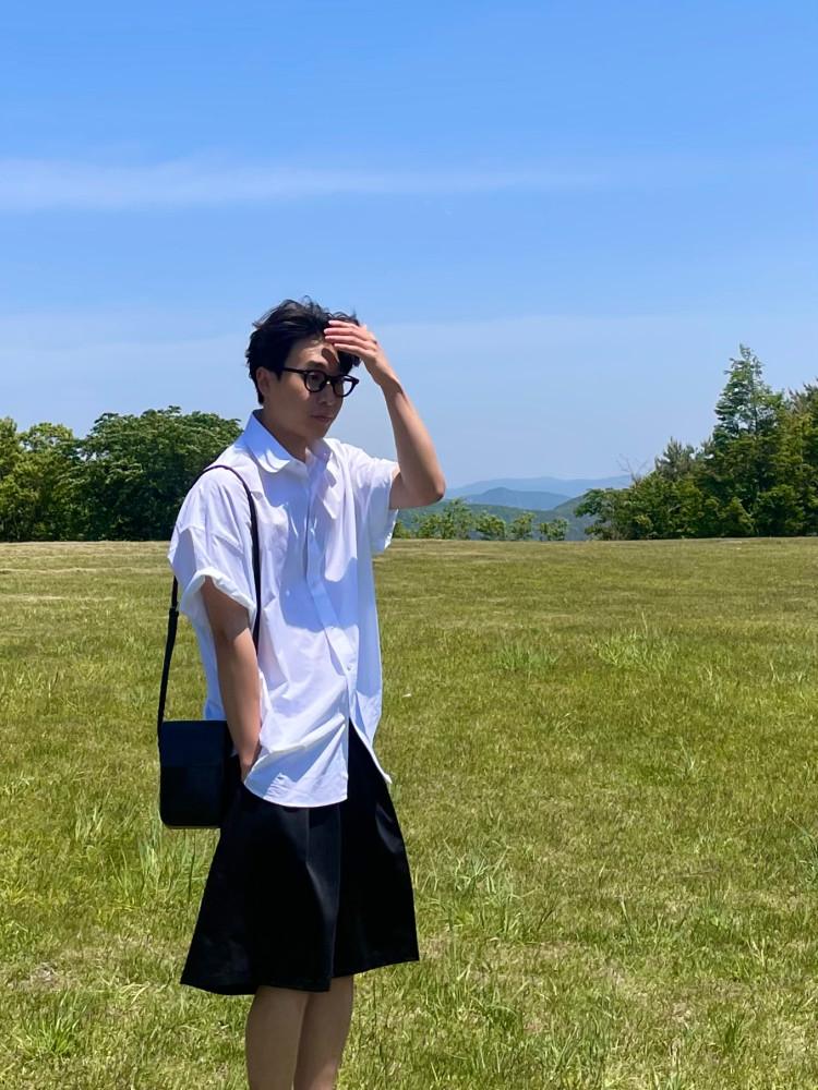 Mid Centry half shirts 남자 초록색 그린 소라 롤업 반팔 흰 셔츠