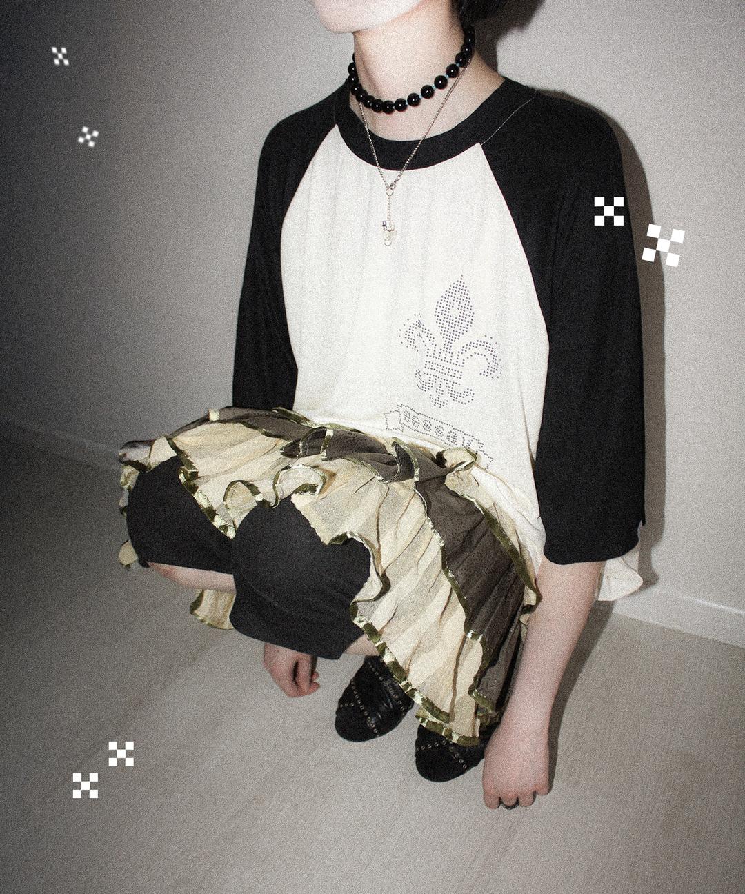 FLEUR PUNK RAGLAN TEE - IVORY × BLACK