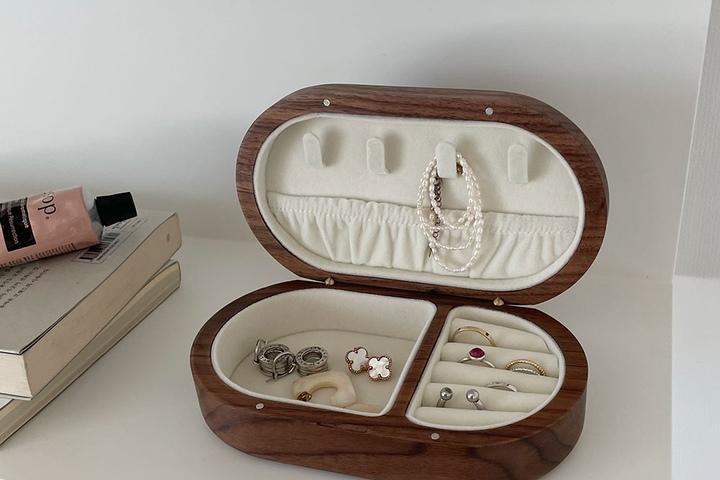 월넛원목 타원 쥬얼리보석함 악세사리수납 우드 보관함