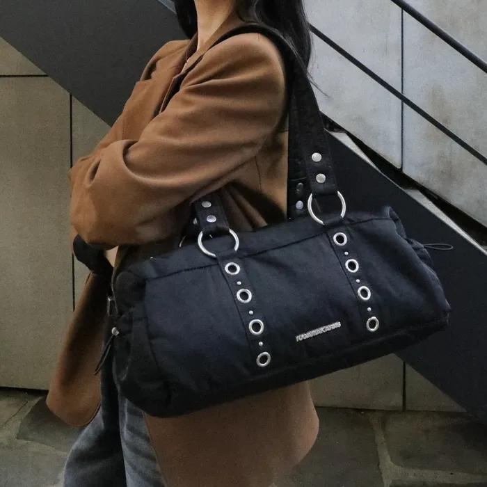 Nylon Eyelet Duffle Bag (Black)
