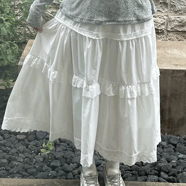 [빈티지/러블리] 뮤리 프릴 캉캉 밴딩 롱 스커트