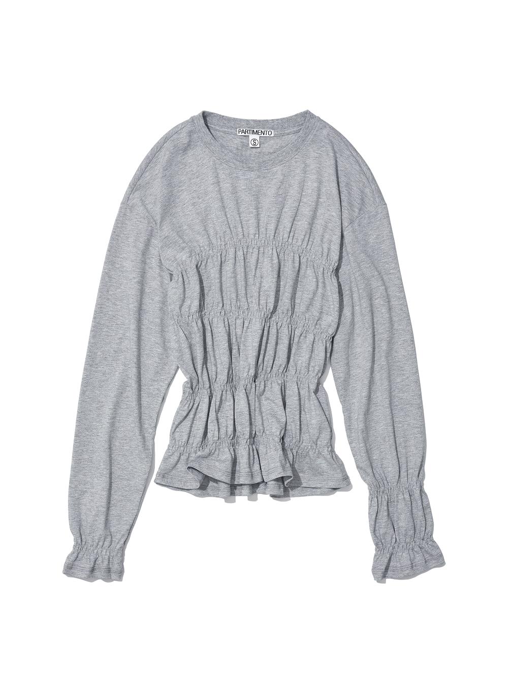 [WOMEN] SMOCKED LONG SLEEVE TOP_MELANGE