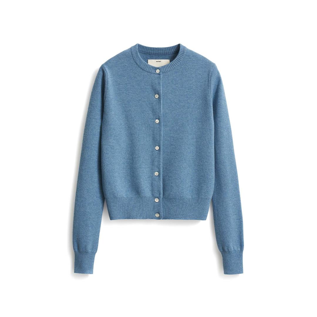 W Round Neck Cardigan_Melange Blue