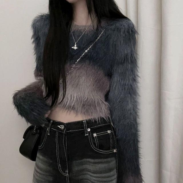 [겨울감성/연말룩]모헤어그라데이션퍼크롭언발니트(3color)