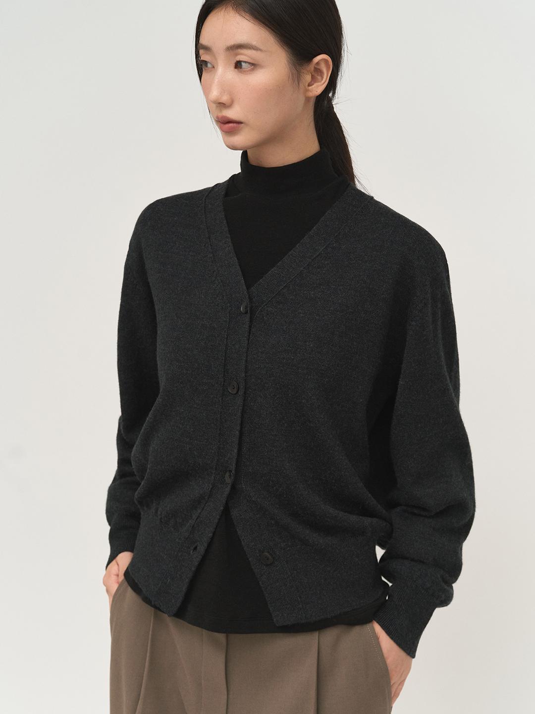 Cropped Knit Cardigan Ash Black