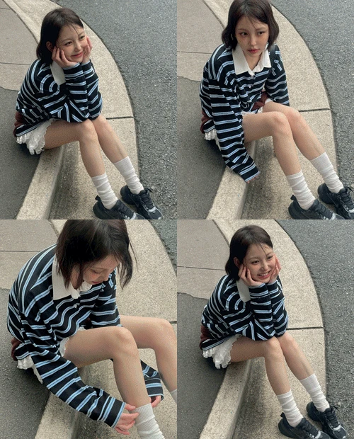 삐삐 오버핏 럭비 티셔츠 ( 3color )