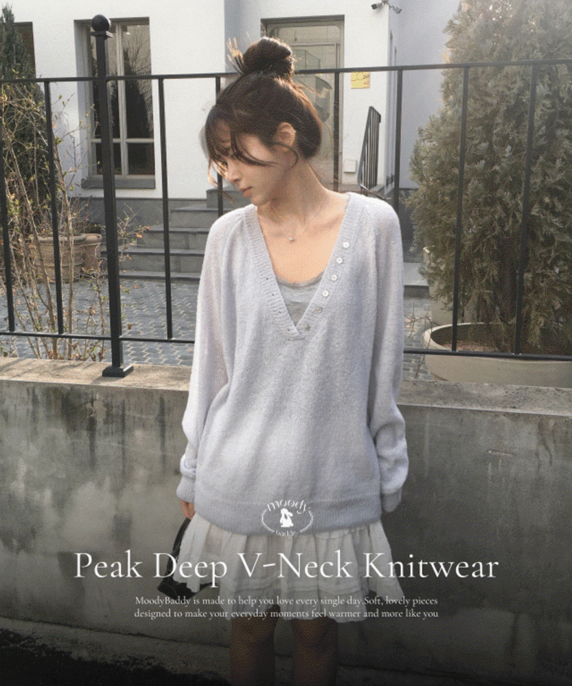 [여리핏/데일리] 피크 딥 브이넥 니트 (3color)