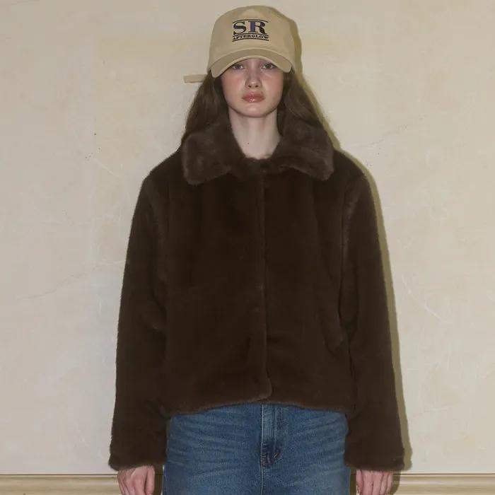 FAUX MINK FUR JACKET - BROWN