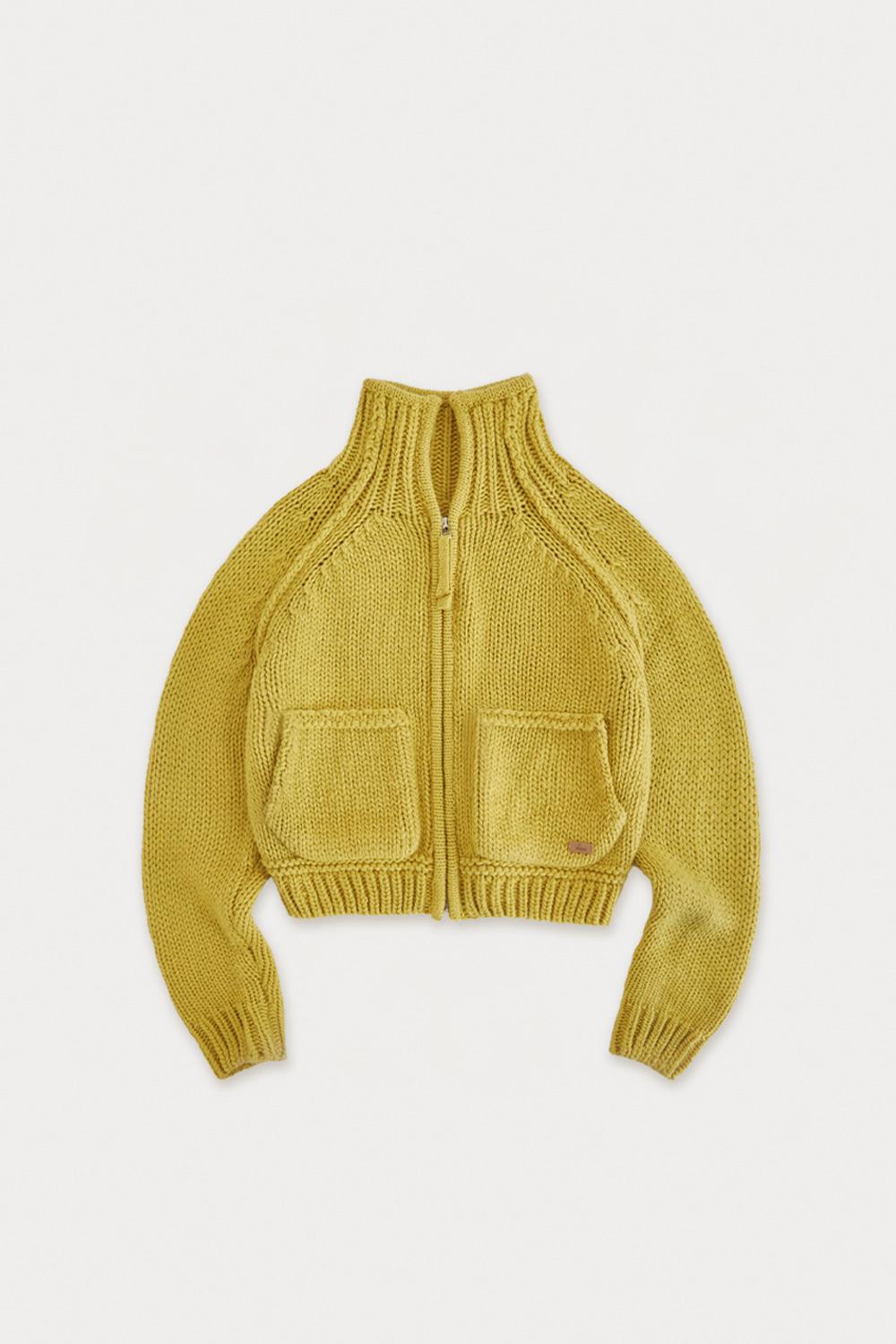 하이넥 레글런 니트 집업_Bitter Lemon