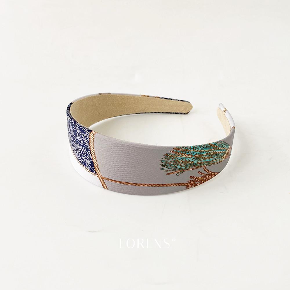 로렌스 헤르메스 실크 공단 머리띠 스카이 블루 핸드메이드 와이드 자체체작 고급 헤어밴드