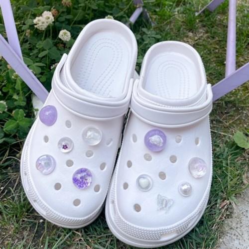 handmade] purple&pearl 크록스 지비츠 set 레진 투명