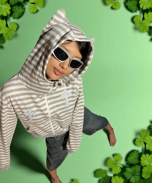 Twin Cross Kitty Hood Zip-up (Gray)