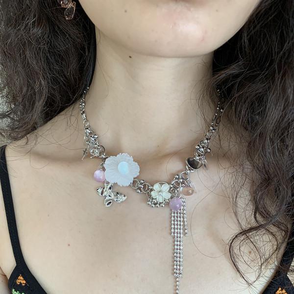 LONSLAN Flower Fringe Chain Spring Summer Necklace
