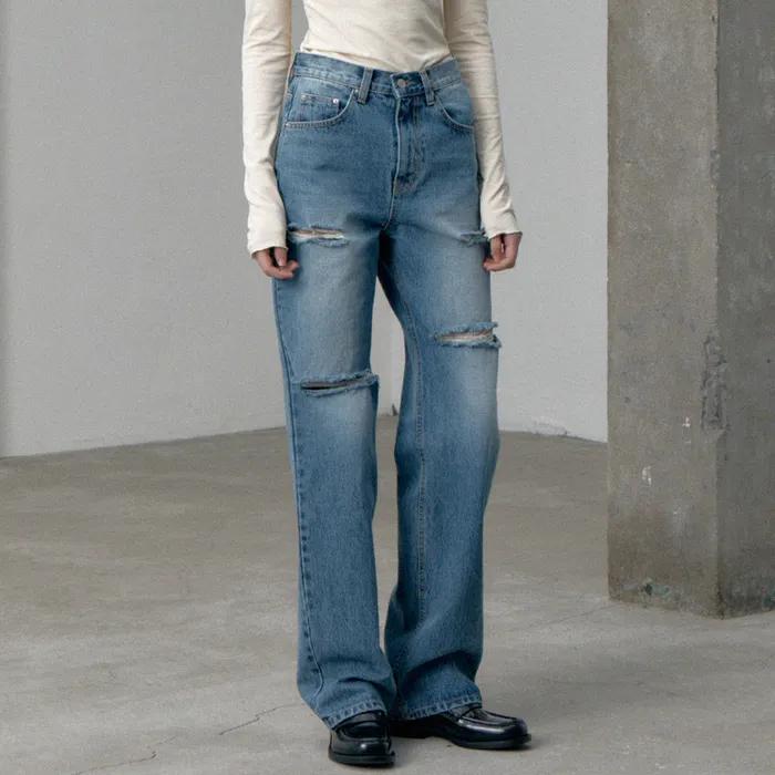 destroyed mid blue denim pants (blue)