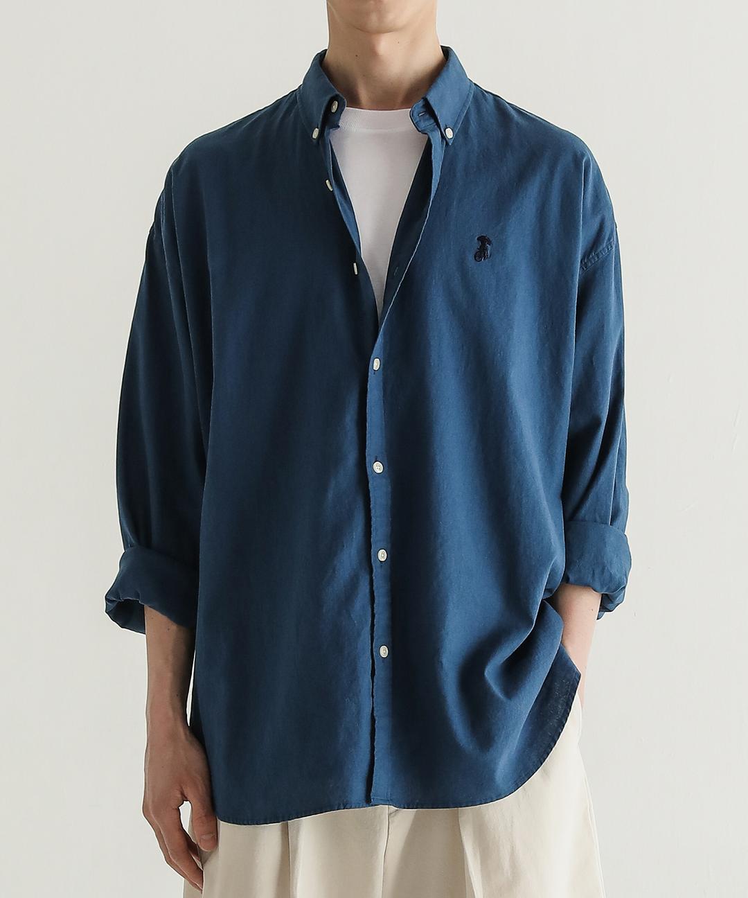 린넨 버튼다운 오버셔츠(딥블루)
