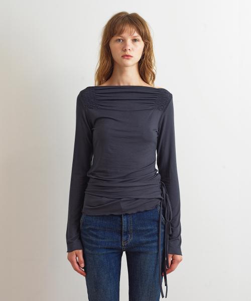 BOAT NECK TWO WAY STRAP TOP - CHARCOAL