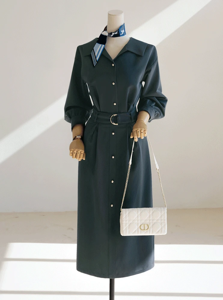 에렛 오픈카라 D링 벨트 원피스