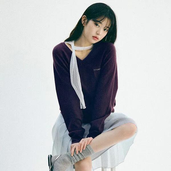 [29CM 단독]WOOL BLENDED V NECK KNIT PURPLE