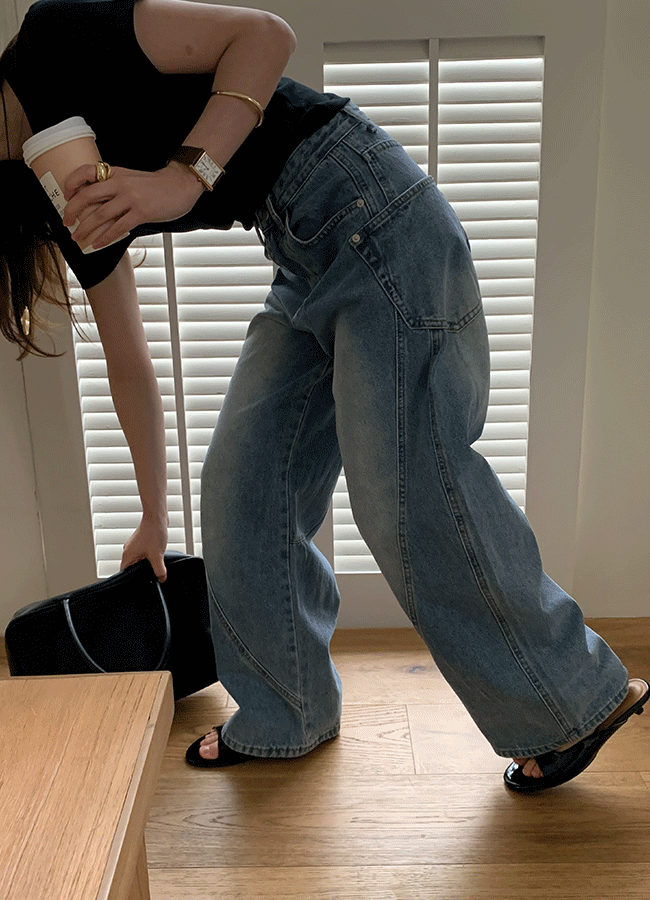 유이니 [3천장돌파/사이드포켓] Curved denim pants_숏/베이직/롱 (4color)