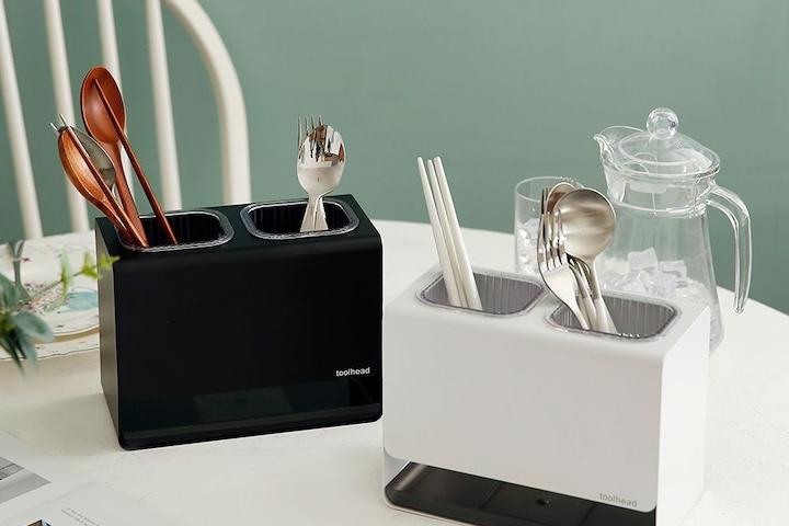 카본 스틸 2구 수저꽂이 물빠짐 수저통 (미끄럼방지 스티커 증정)