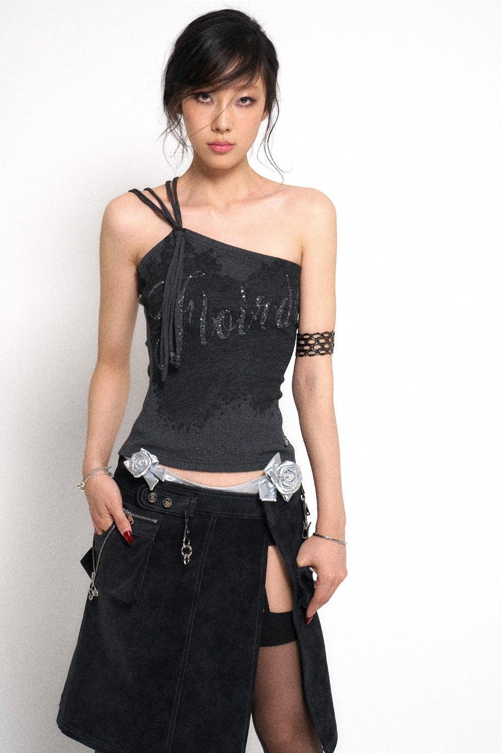 One-Shoulder Logo Top - S