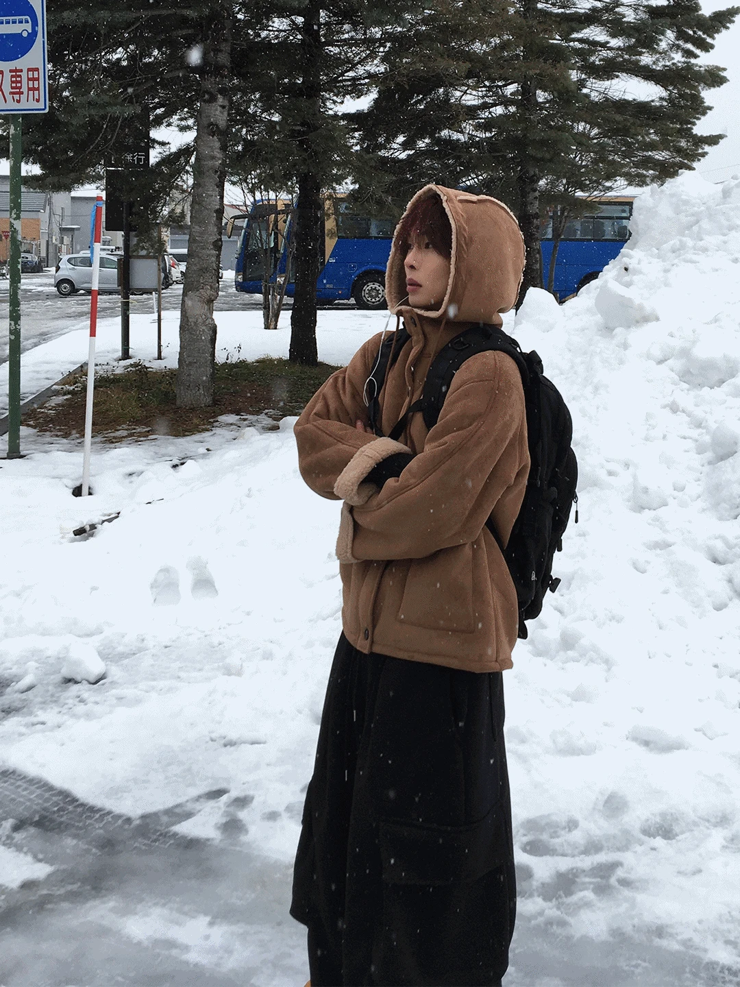 CH 실키 후드 무스탕