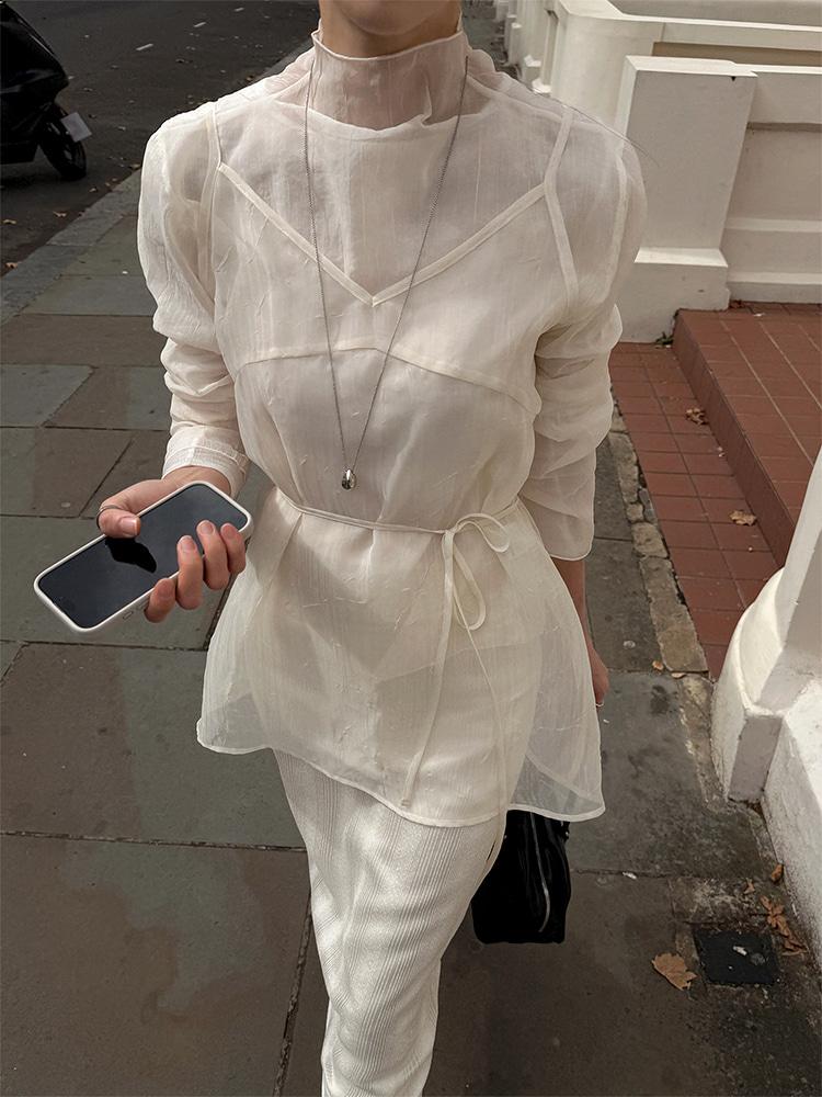 크렘므 [하객룩] 엘렌 시스루 하이넥 블라우스