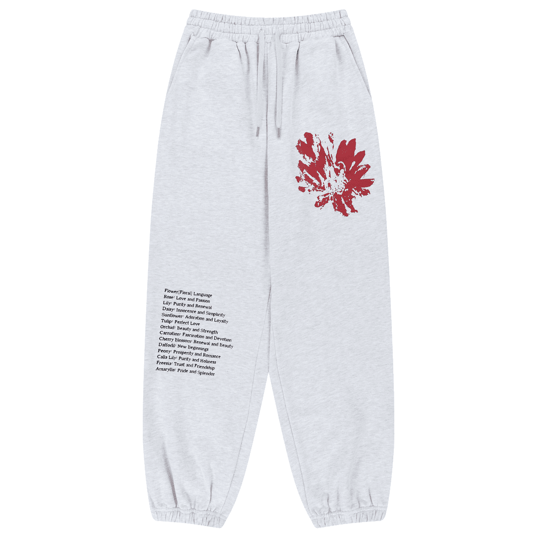 Floral Sweat Pants Light Grey