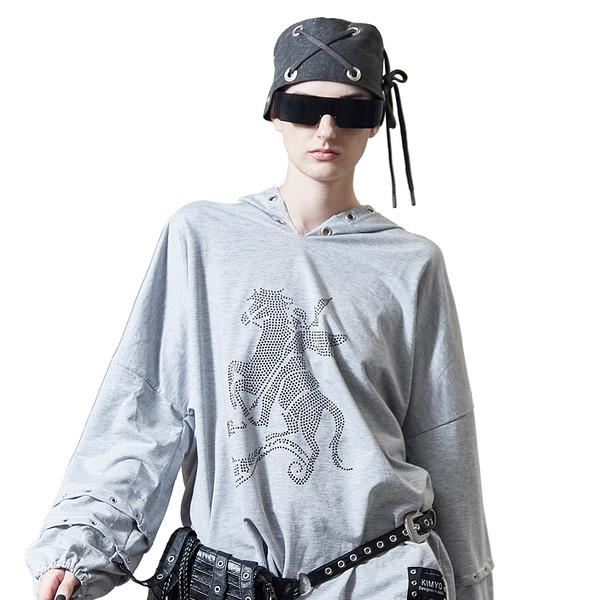 WAR WRIST EYELET HOODIE IN GRAY