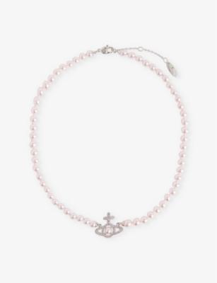 Olympia Pearl Brass and Cubic Zirconia Necklace