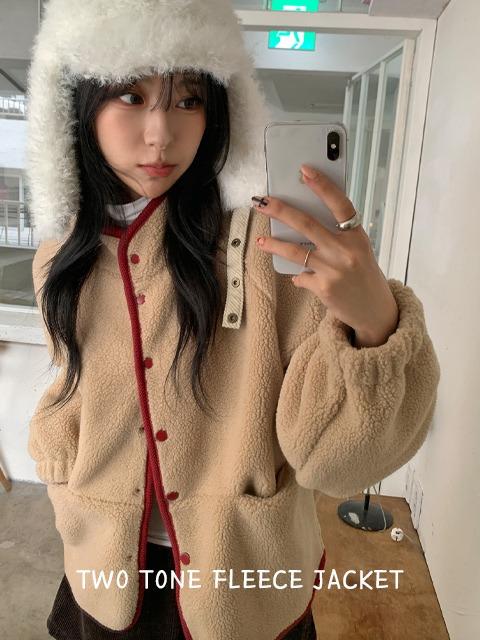 [스냅버튼/아방핏] 루지 루즈핏 뽀글이 후리스 자켓 (44-77) (양털자켓-양털점퍼-뽀글이자켓-뽀글이점퍼-플리스자켓-플리스점퍼-배색자켓-배색점퍼-간절기자켓-겨울자켓)