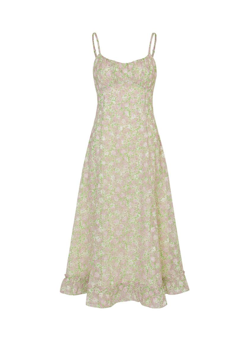 Lily Shirring Long Dress (Light Green)