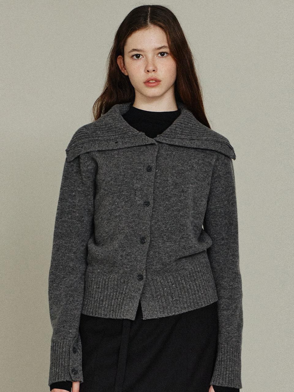 야크 울 버튼 하이넥 빅카라 가디건 MG