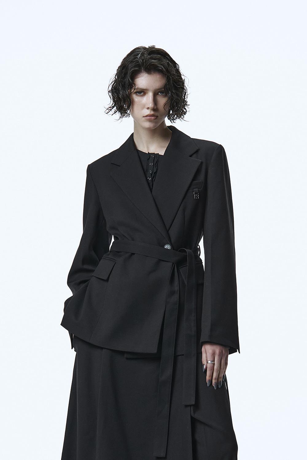 Belted Tailored Set-up Jacket [ Black ]