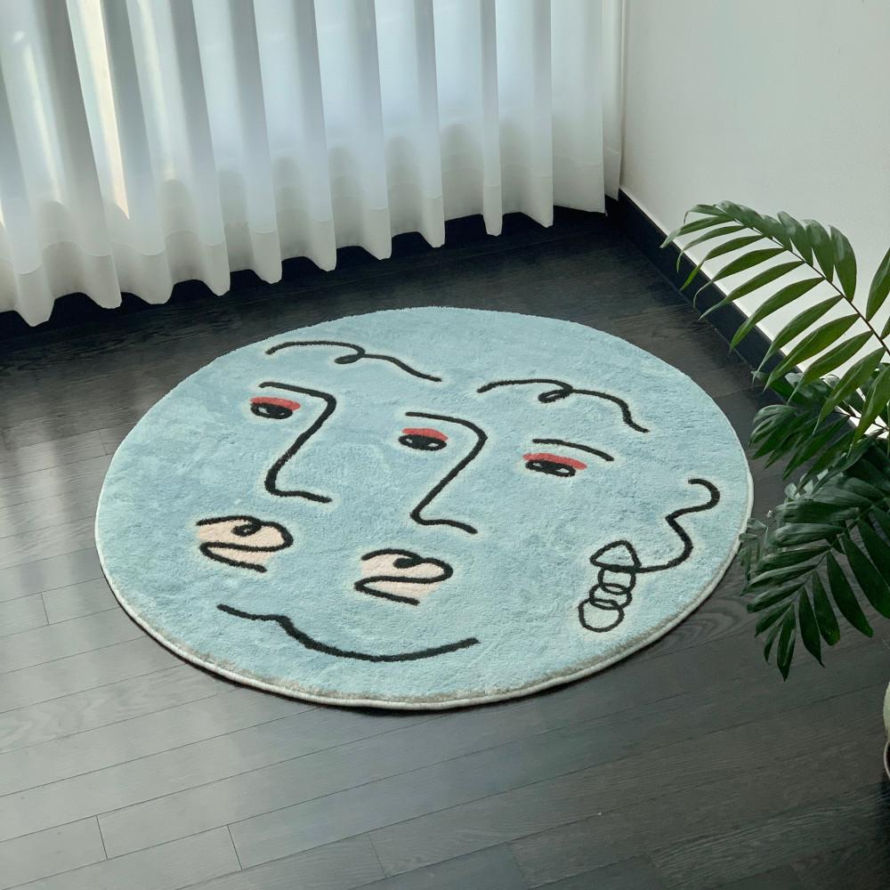 얼굴 드로잉 원형 포인트 러그 카페트 100cm 이상 3 size