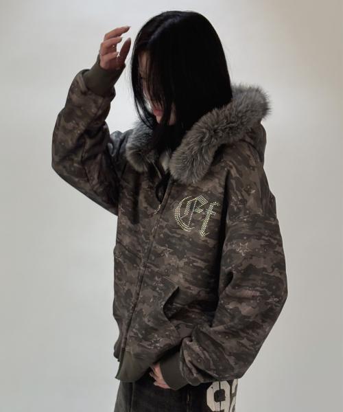 빈티지 스타 데미지 카모 풀프린트 투웨이 퍼 후드집업 [2color]