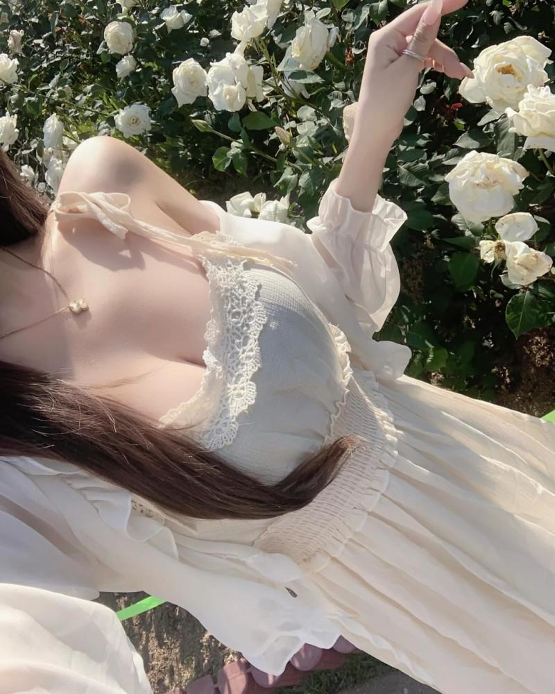 퓨어 레이스 끈나시 롱 원피스 Pure lace long ops 3color