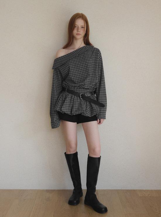 [온라인단독] 포립 원숄더 벌룬 미니 원피스(벨트 set)