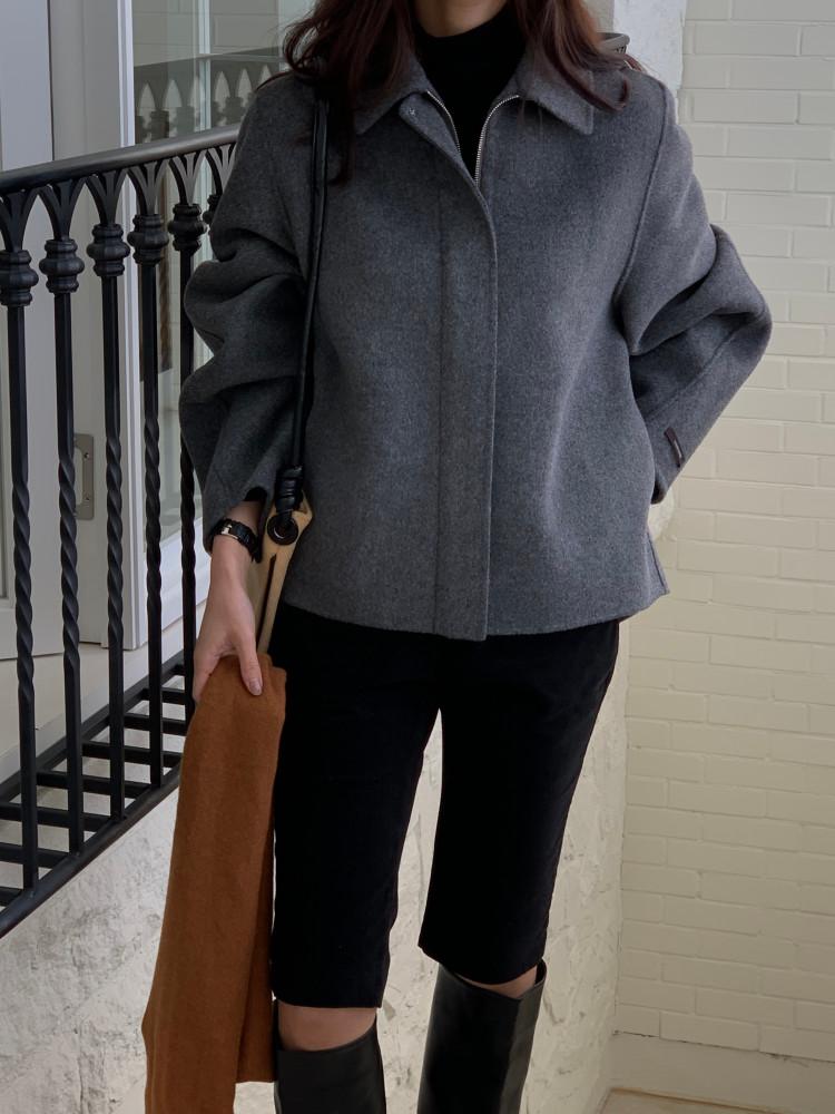 [아이메르]당일/언발 집업 블루종코트 울100 핸드메이드코트/ 겨울 여성 점퍼 크롭코트