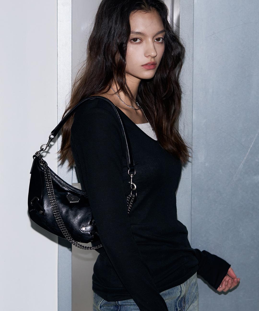 레더리 빈티지 체인 크로스 숄더백 _미니 [2COLOR]