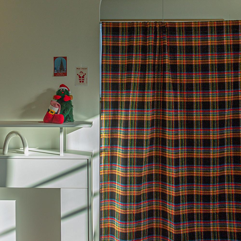 빈티지 컨트리 블랙 체크커튼 겨울 암막 방한커튼 창문가리개 긴창 거실커튼