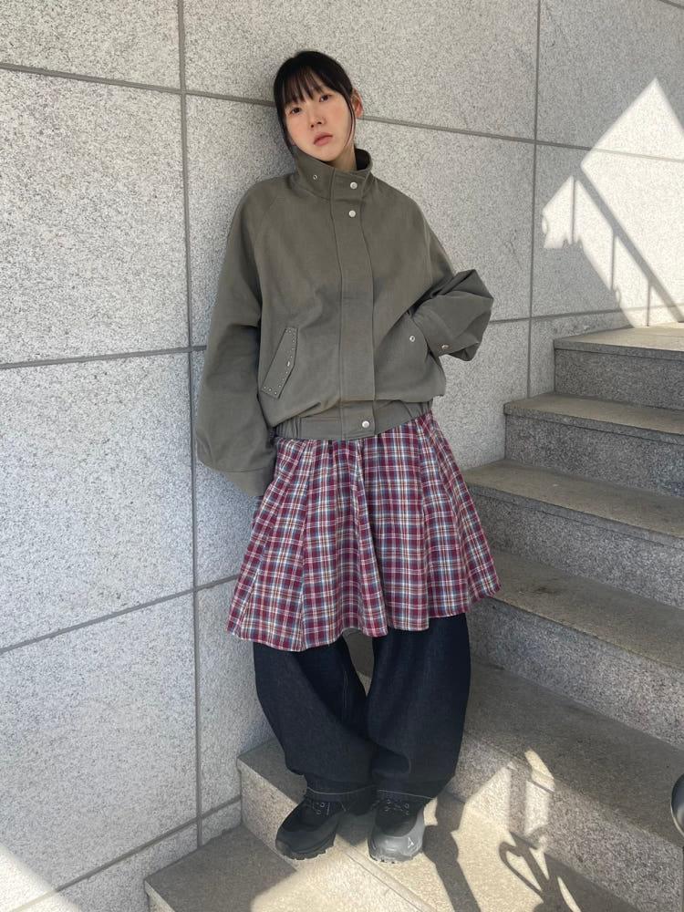 프레피 체크미디스커트 레이어드체크스커트 체크미디스커트