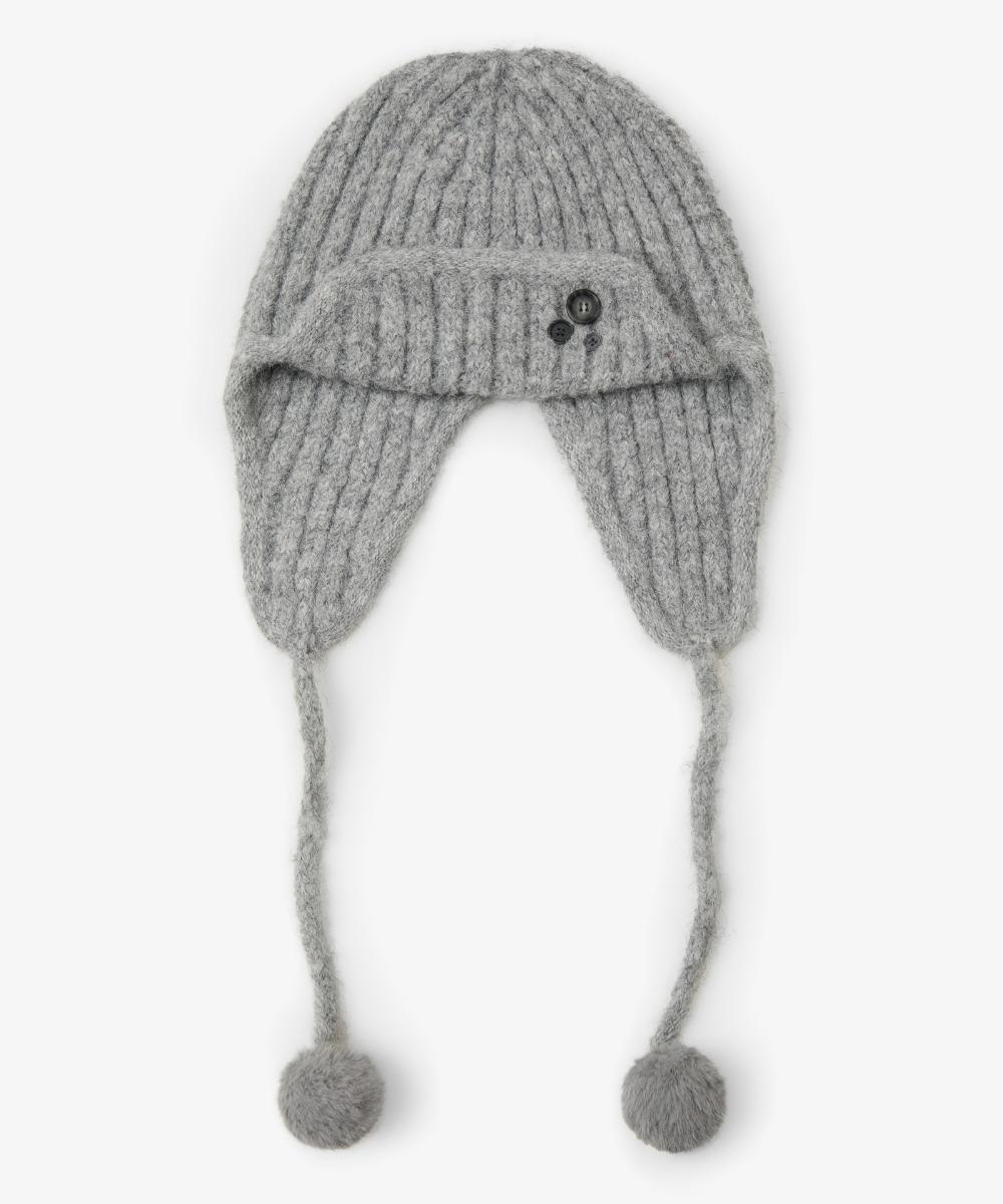 BUTTON KNIT TROOPER BEANIE [GREY]